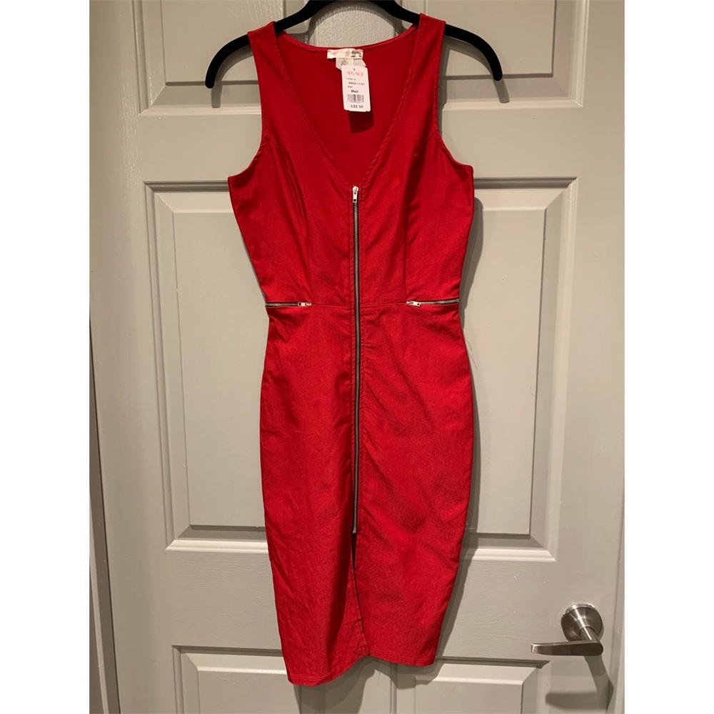Red Front Zip Dress